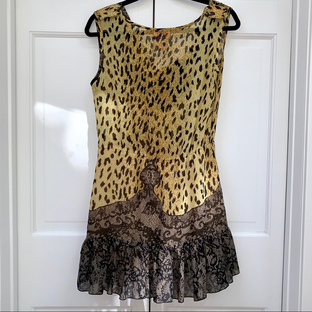 Leopard and Lace Printed 100% Silk Short Dress - Picture 8 of 12